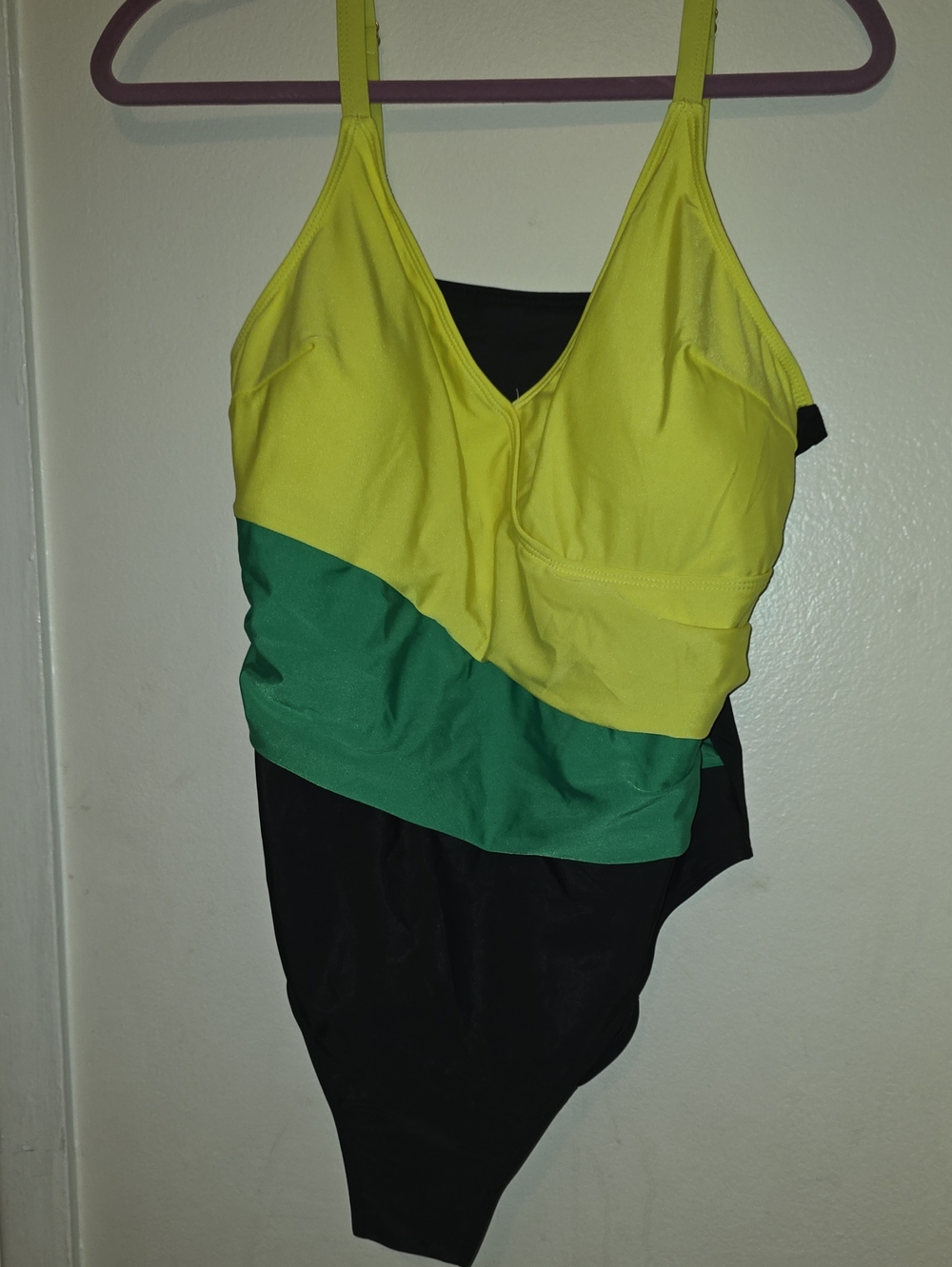 Kids Yellow Green Black Colorblock One-Piece Swimsuit